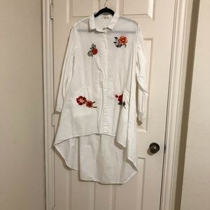 Mango white embroidered hi-lo blouse